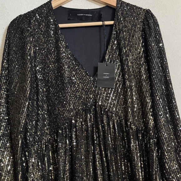 Codexmode Sequin Long Sleeve Babydoll Dress in Black Size S NWT - Picture 3 of 5